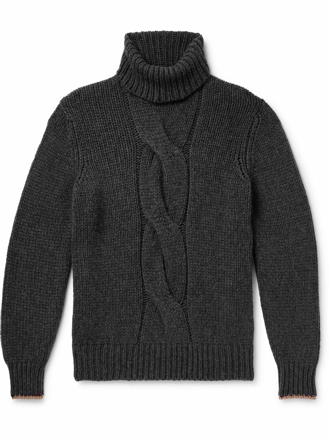 Photo: Brunello Cucinelli - Cable-Knit Cashmere Rollneck Sweater - Gray