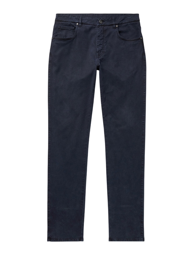 Photo: Purdey - Slim-Fit Straight-Leg Cotton-Blend Twill Trousers - Blue