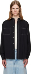 vowels Black Double Pocket Shirt