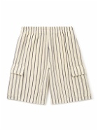 LE 17 SEPTEMBRE - Wide-Leg Striped Crocheted Cotton Cargo Shorts - Neutrals