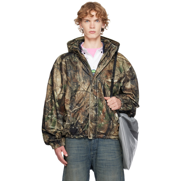 Photo: Balenciaga Khaki Camo Flocked Cotton Hooded Jacket