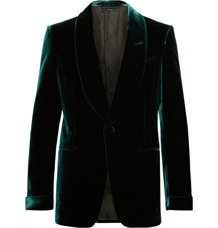 Photo: TOM FORD - Emerald Slim-Fit Shawl-Collar Velvet Tuxedo Jacket - Green
