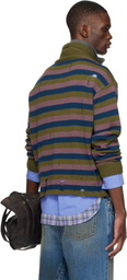 Andersson Bell Blue & Gray Double Layered Stripe Half Zip-Up Sweater