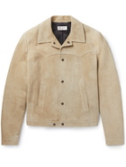 SAINT LAURENT - Kong Slim-Fit Camp-Collar Suede Jacket - Neutrals - IT 44