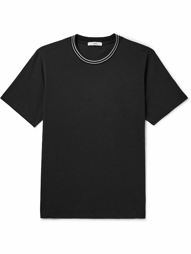 Photo: Mr P. - Striped Pointelle-Trimmed Organic Cotton-Jersey T-Shirt - Black