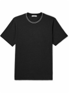 Mr P. - Striped Pointelle-Trimmed Organic Cotton-Jersey T-Shirt - Black