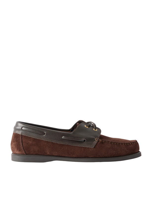 Photo: MORJAS - Leather-Trimmed Suede Boat Shoes - Brown