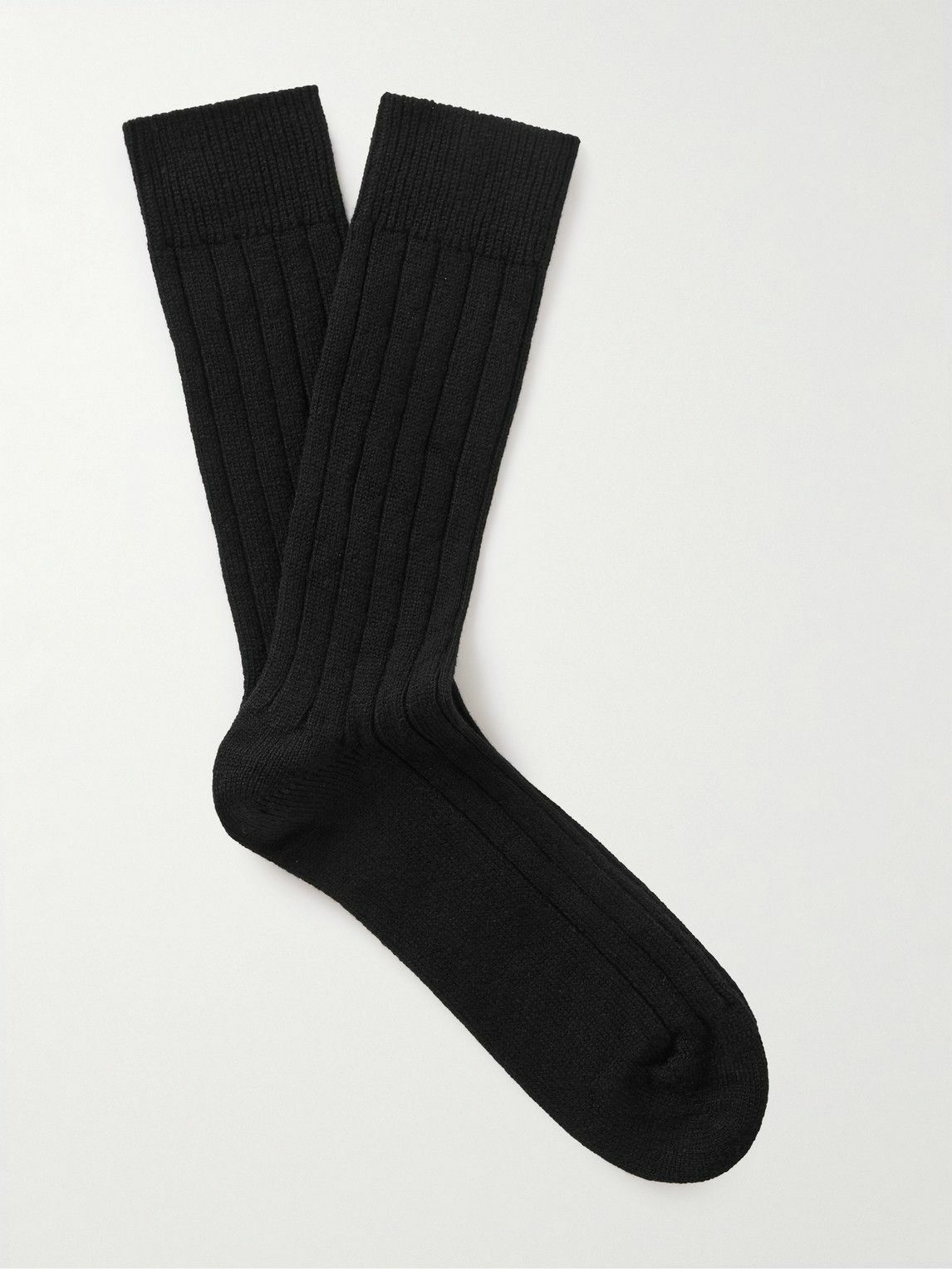 Photo: William Lockie - Ribbed Stretch Cashmere-Blend Socks - Black