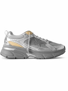 Golden Goose - Lightstar Rubber-Trimmed Metallic Leather and Mesh Sneakers - Silver