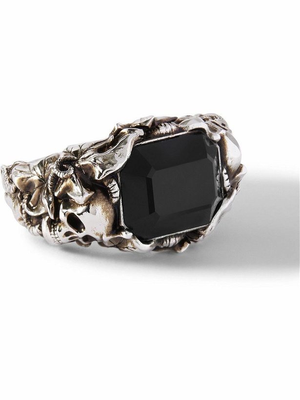 Photo: Alexander McQueen - Ivy Skull Burnished Silver-Tone Crystal Ring - Silver
