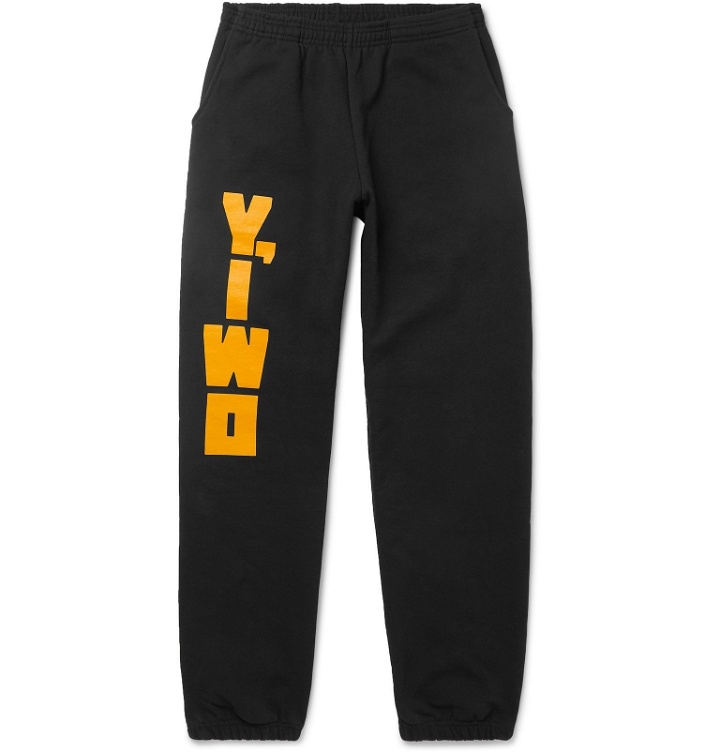 Photo: Y,IWO - Logo-Print Fleece-Back Cotton-Jersey Sweatpants - Black