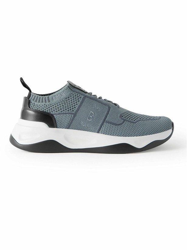 Photo: Berluti - Shadow Leather-Trimmed Stretch-Knit Sneakers - Gray