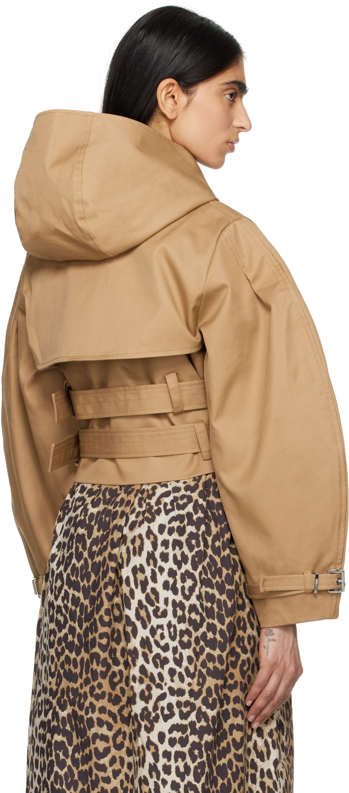【Ganni】関税込★ベージュ ボンデッド コットン ジャケット GANNI Tan Bonded Cotton Short Trench Jacket GANNI