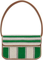 Staud Off-White & Green Tommy Beaded Bag