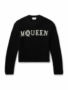 McQueen - Cropped Ribbed Logo-Jacquard Cotton Sweater - Black