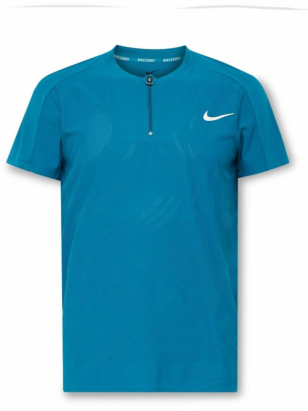 Photo: Nike Tennis - NikeCourt Slim-Fit Perforated Dri-FIT ADV Slam Half-Zip T-Shirt - Blue