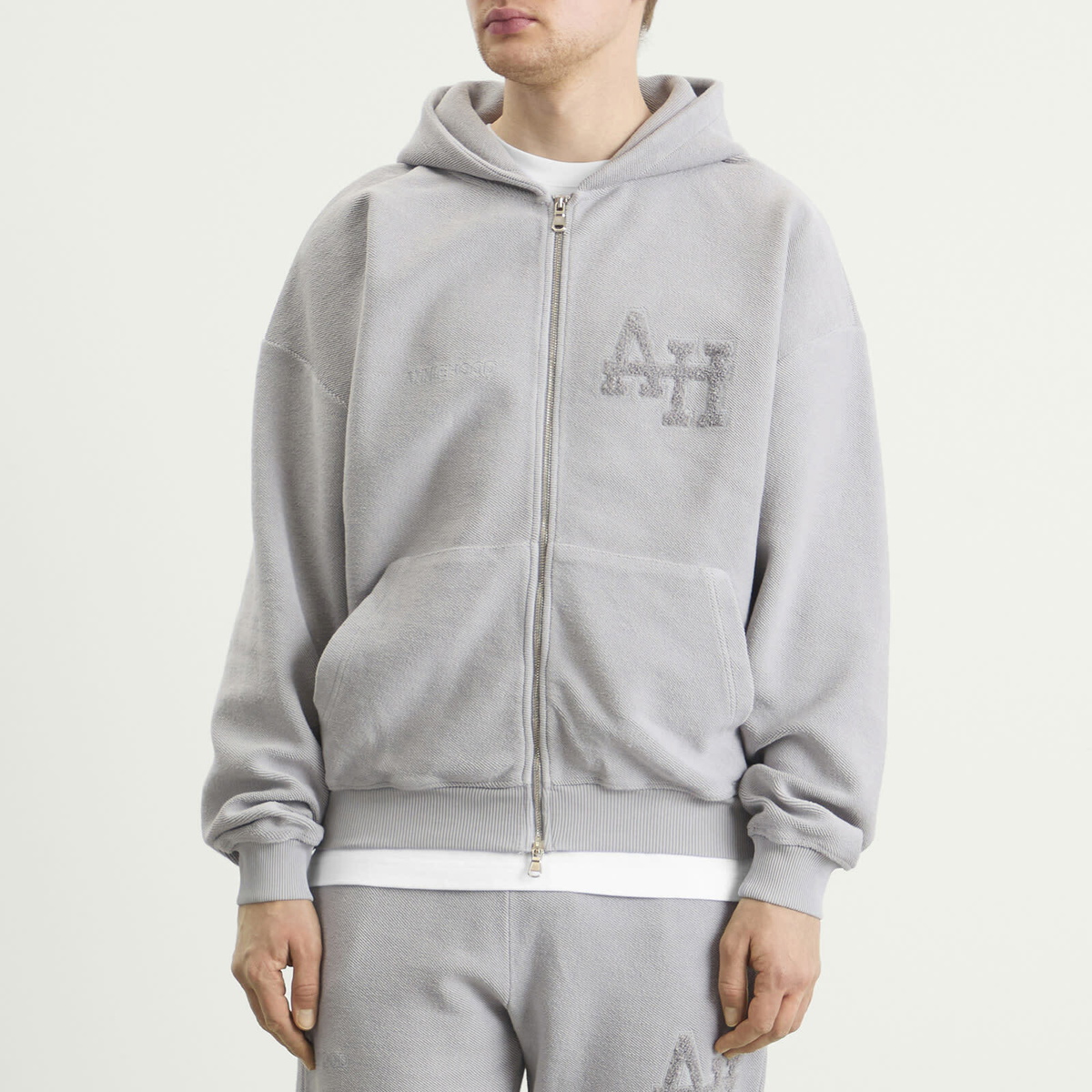 ANNIE HOOD Men's Inside Out College Zip Hoodie in Washed Grey