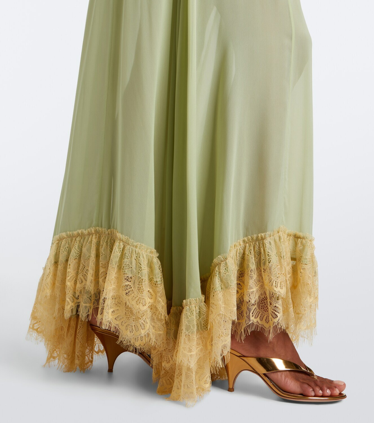 De La Vali Estela lace-trimmed georgette maxi dress