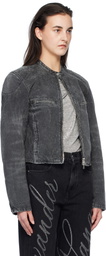 Alexander Wang Gray Crystal Hotfix Moto Denim Jacket