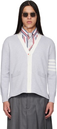 Thom Browne Gray Crest Intarsia Jacquard 4-Bar Rugby Fit Cardigan