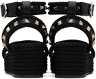 Valentino Garavani Black Rockstud Flatform Heeled Sandals