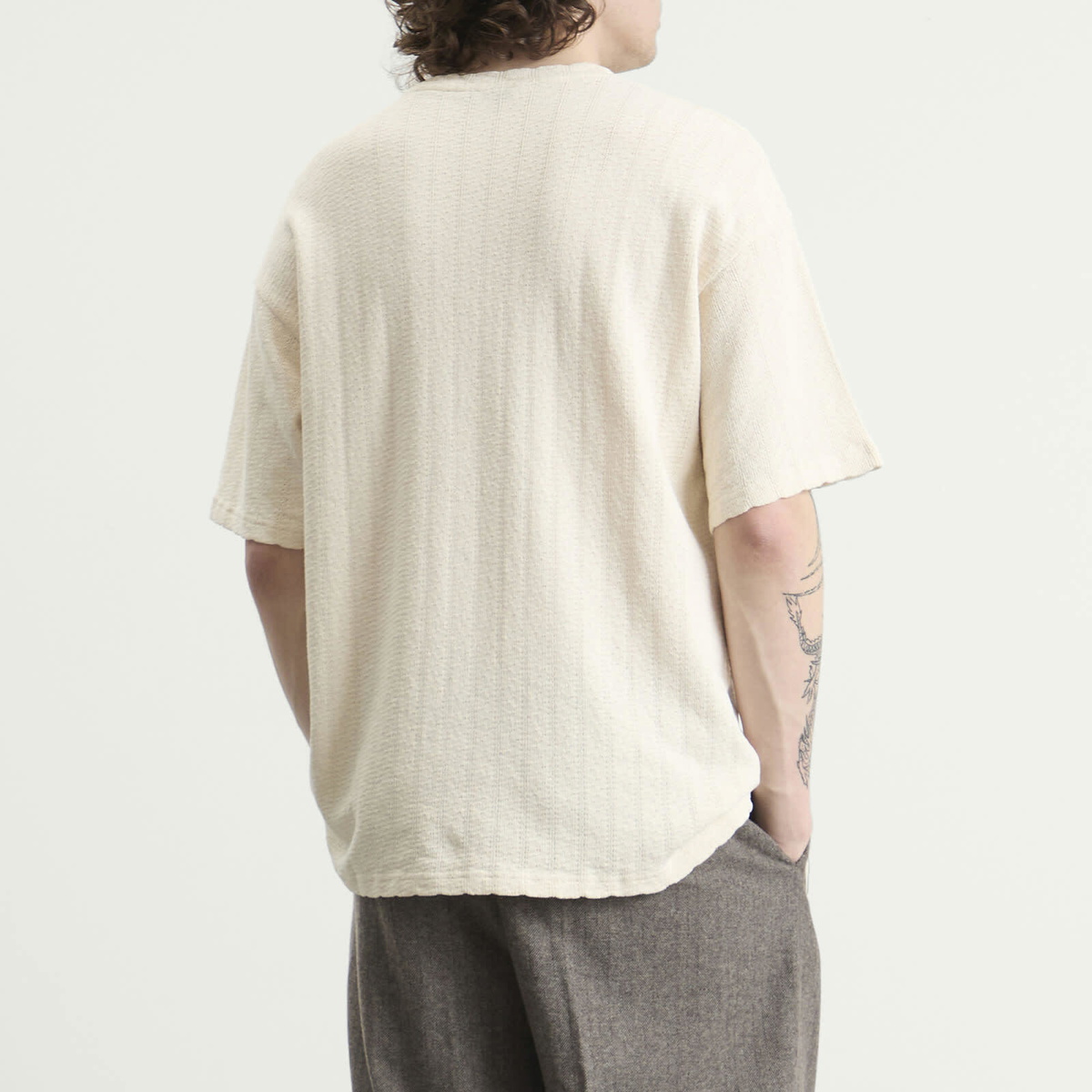 A Kind of Guise Men's Thuy Open Knit T-Shirt in Aran Creme