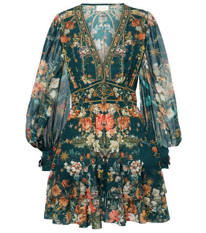 Photo: Camilla Embellished floral silk crêpe minidress