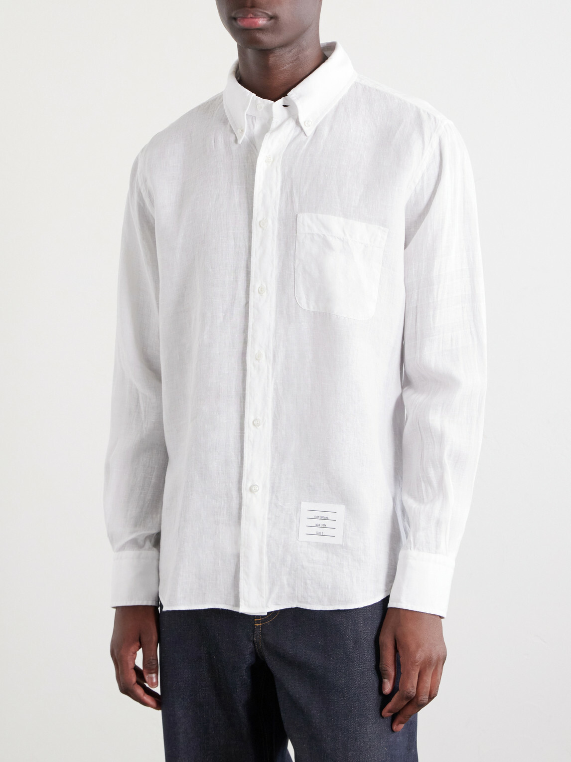 Thom Browne - Logo-Appliquéd 4-Bar Linen Shirt - White
