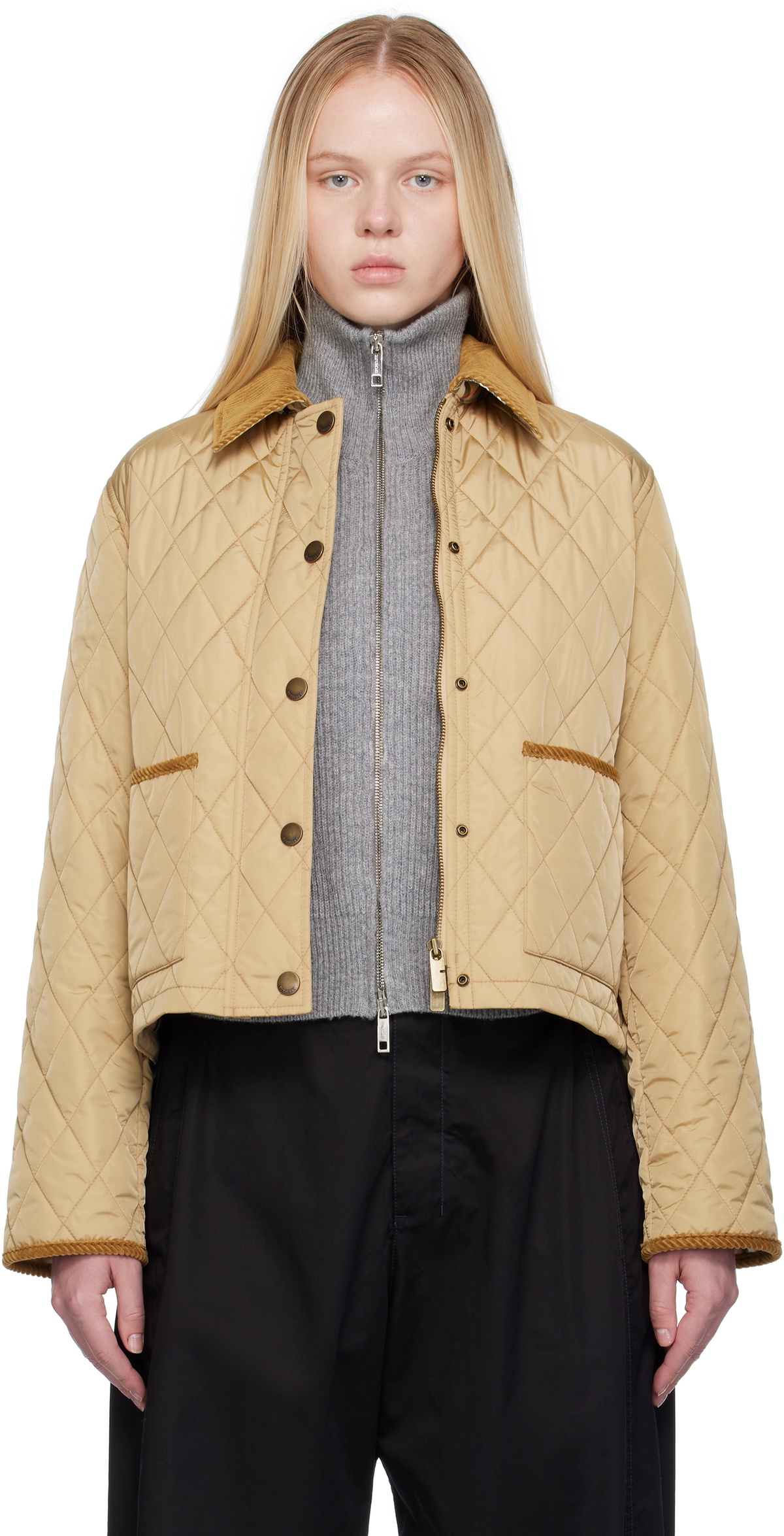 BURBERRY Beige Nylon Reversible 中綿入りジャケット Reversible Check Nylon Hooded Jacket in Archive beige - Men