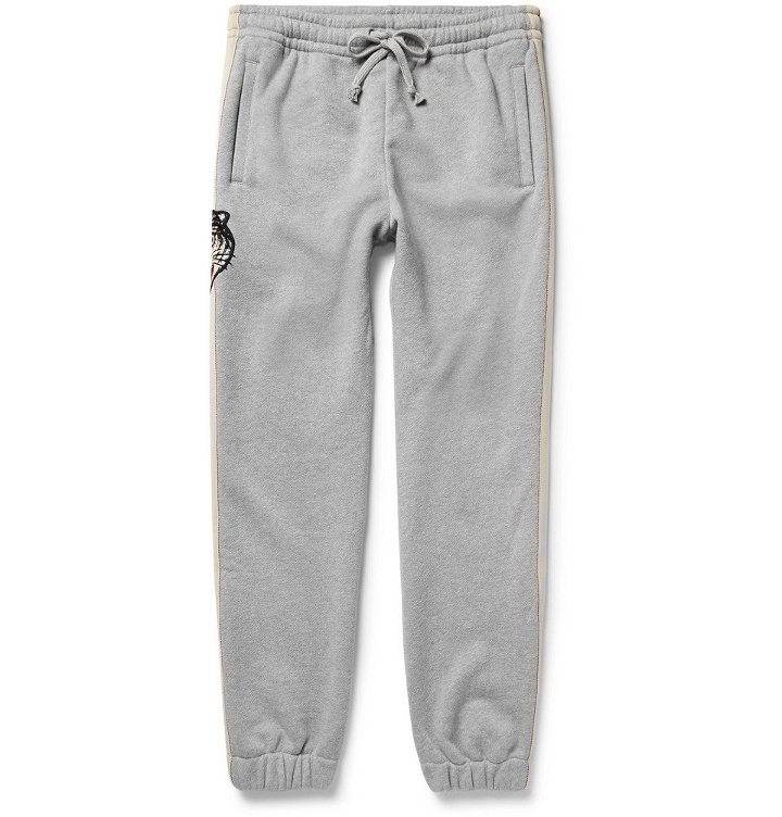Photo: Gucci - Appliquéd Loopback Cotton-Jersey Sweatpants - Men - Gray