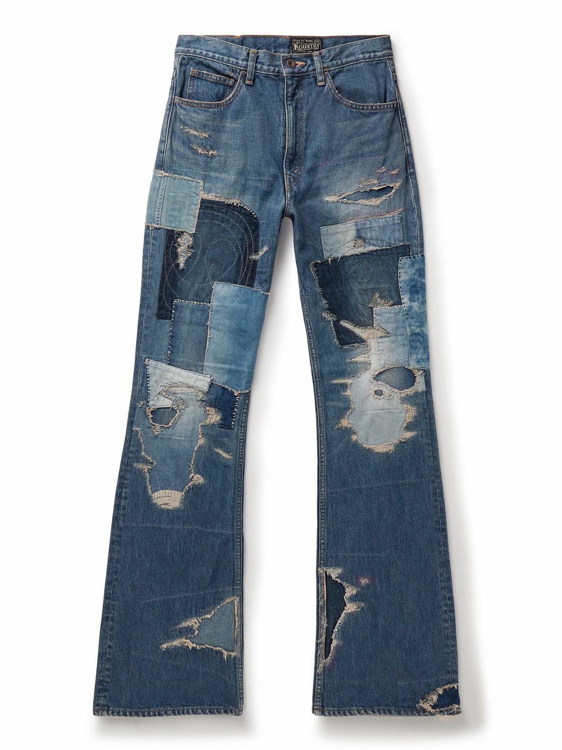Photo: KAPITAL - Crazy Dixie Flared Distressed Patchwork Jeans - Blue