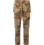 Greg Lauren - Slim-Fit Tapered Camouflage-Print Cotton-Blend Gabardine Drawstring Cargo Trousers - Green
