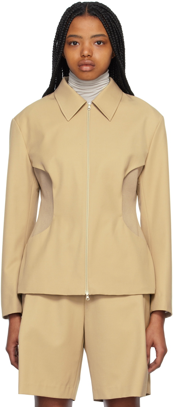 AMOMENTO Beige Cutout Minimal Jacket AMOMENTO