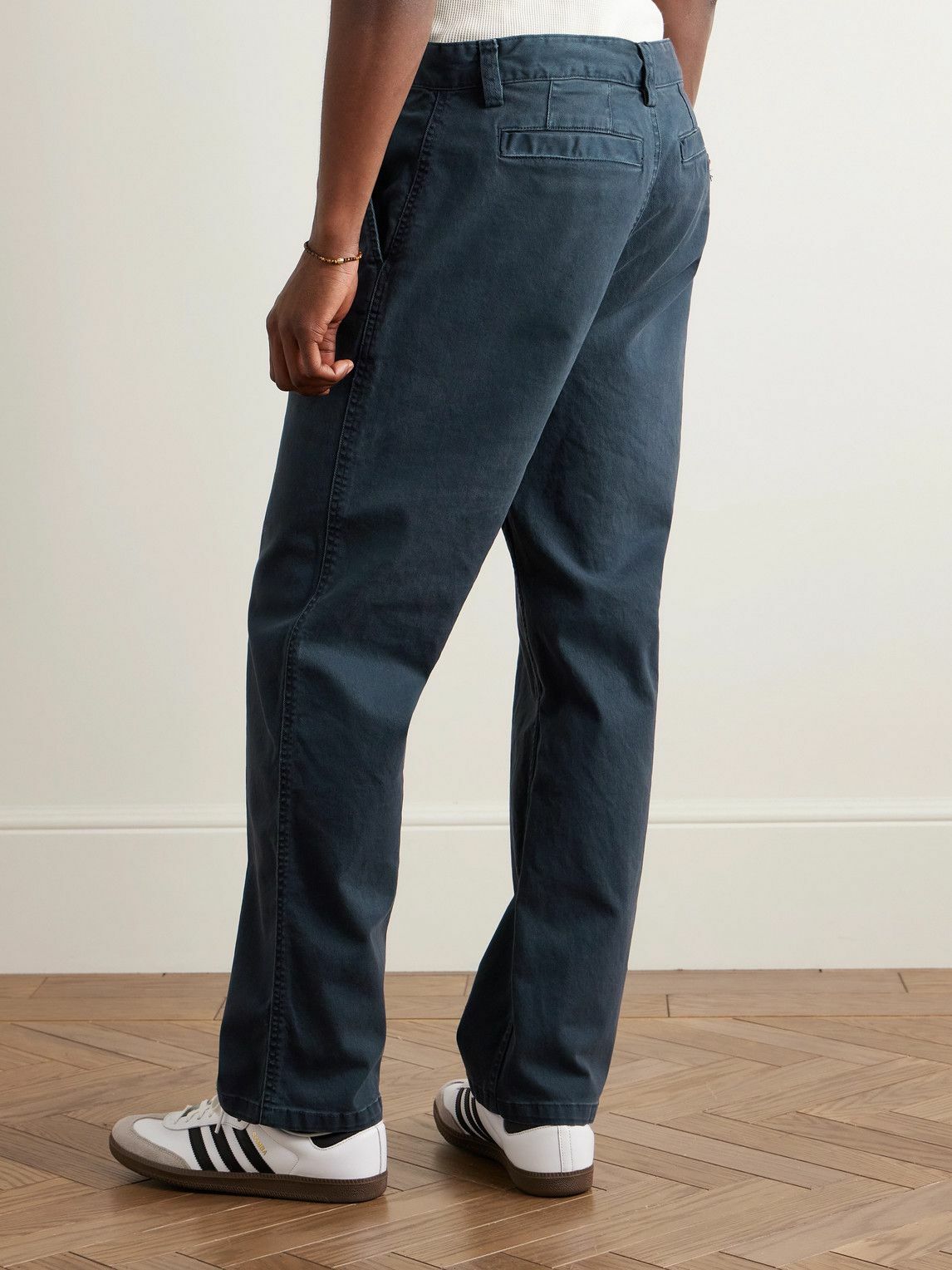 Corridor - Straight-Leg Garment-Dyed Stretch-Cotton Twill Trousers - Blue