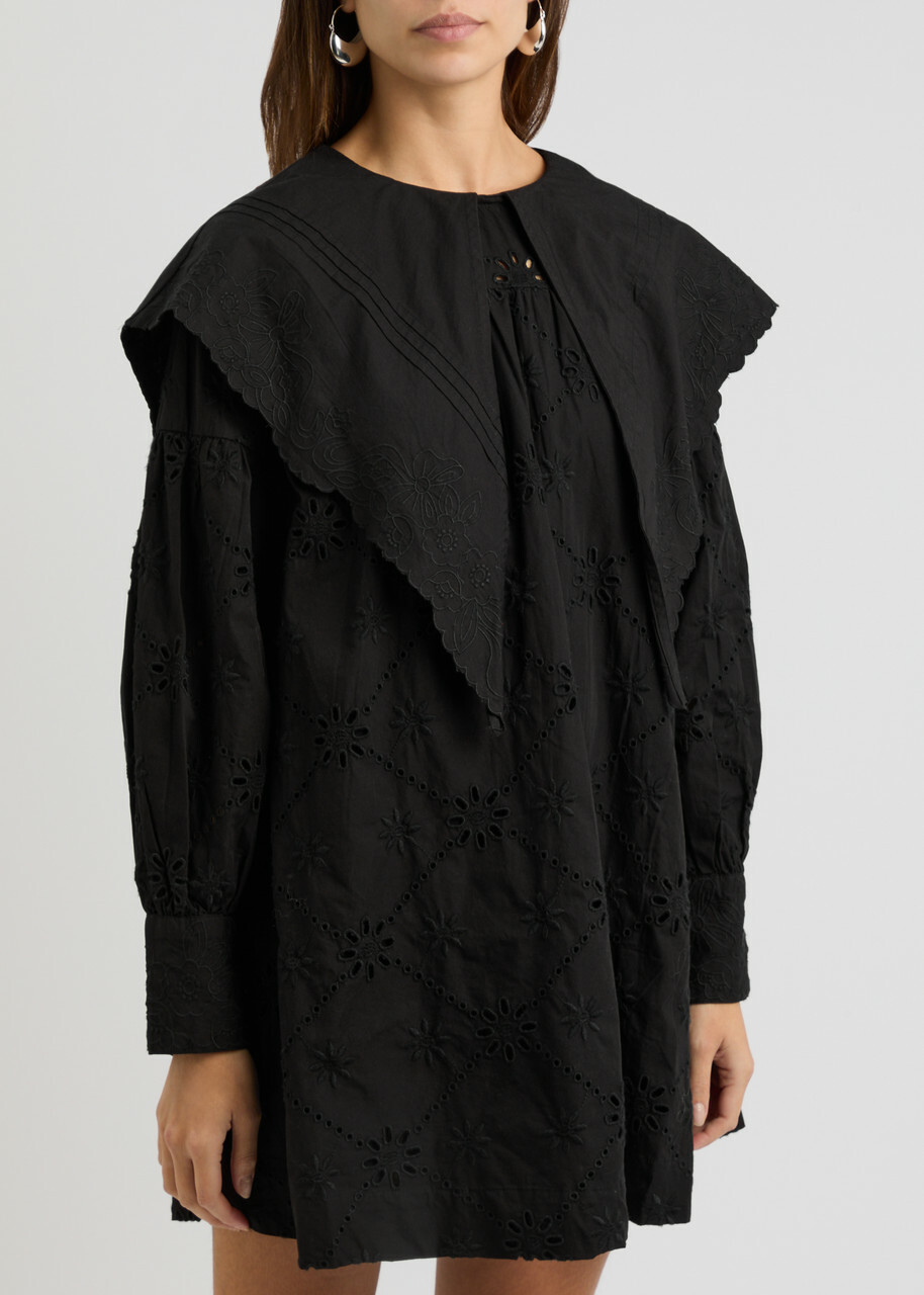 Damson Madder Candice Broderie Anglaise Cotton Mini Dress Black  