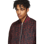Givenchy Black and Red All Over Logo Signature Bomber Jacket