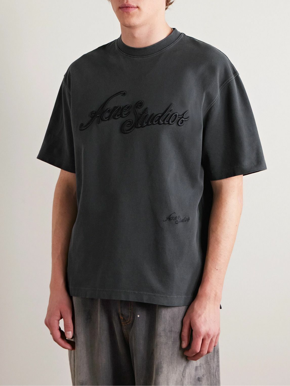 Acne Studios - Logo-Embroidered Cotton-Piqué T-Shirt - Black Acne