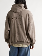 Balenciaga - Oversized Distressed Logo-Print Cotton-Jersey Hoodie - Neutrals