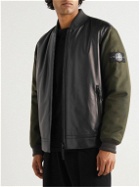 Stone Island - Logo-Print PrimaLoft Leather and Wool-Blend Bomber Jacket - Black