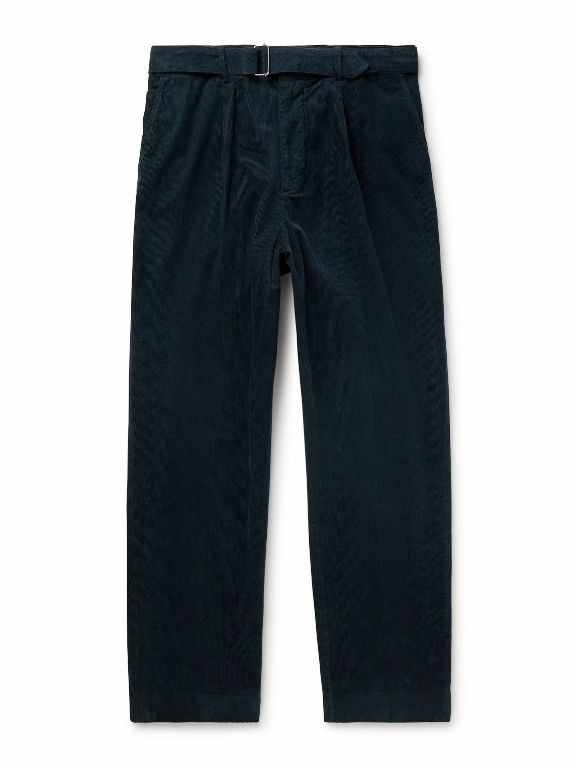Officine Générale - Hermann Straight-Leg Belted Pleated Cotton-Blend Corduroy Chinos - Blue