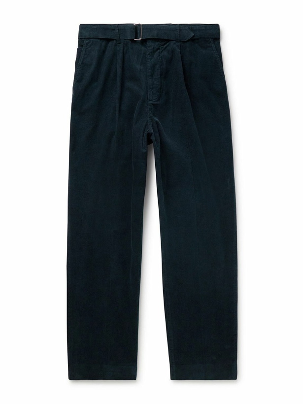 Photo: Officine Générale - Hermann Straight-Leg Belted Pleated Cotton-Blend Corduroy Chinos - Blue