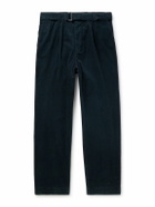 Officine Générale - Hermann Straight-Leg Belted Pleated Cotton-Blend Corduroy Chinos - Blue