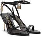 TOM FORD Black Python Pointy Padlock Naked Heeled Sandals