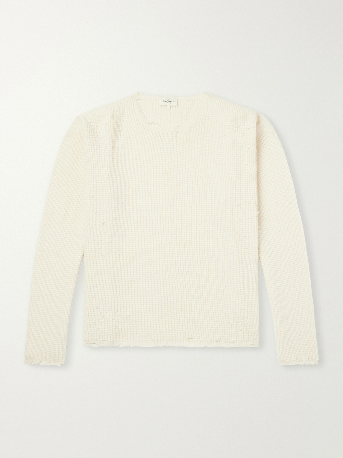 SECOND / LAYER - Distressed Waffle-Knit Wool and Cashmere-Blend Sweater - Neutrals