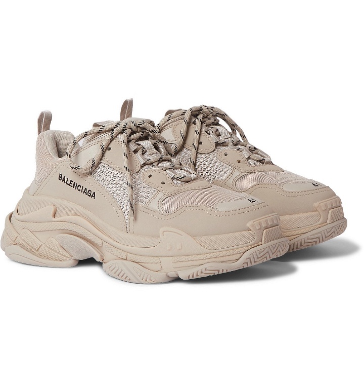 Photo: Balenciaga - Triple S Mesh and Faux Leather Sneakers - Neutrals