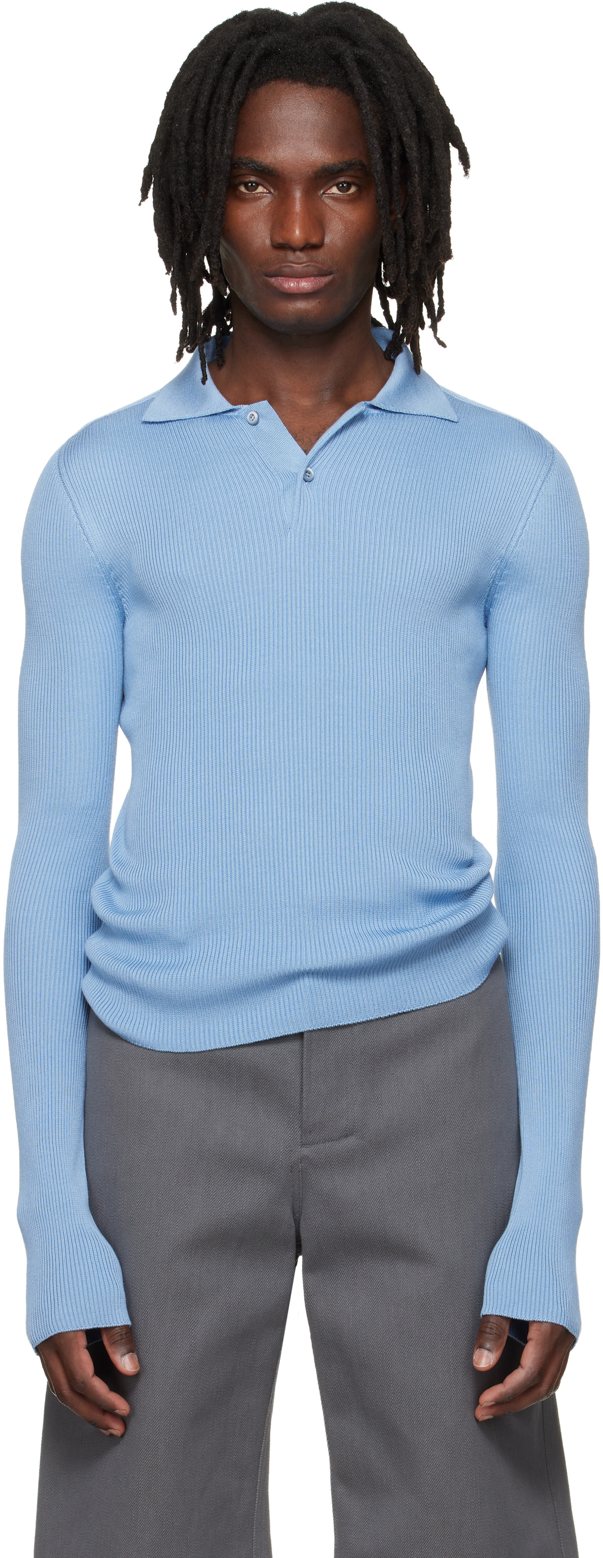Rier Blue Fine Rib Knit Polo