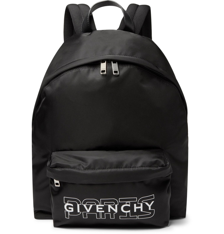 Photo: Givenchy - Leather-Trimmed Logo-Print Nylon Backpack - Black