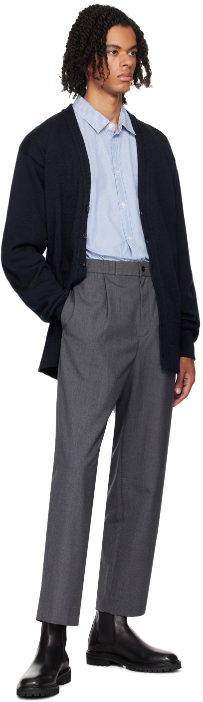 ATON Gray Wide Easy Tropical Wool Trousers