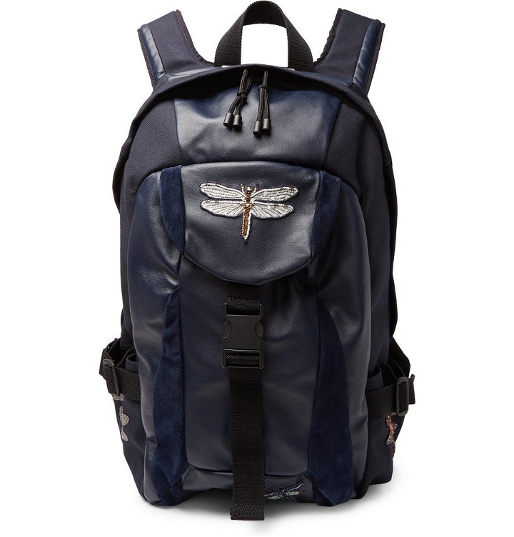 Photo: Valentino - Valentino Garavani Appliquéd Leather, Suede and Canvas Backpack - Men - Blue