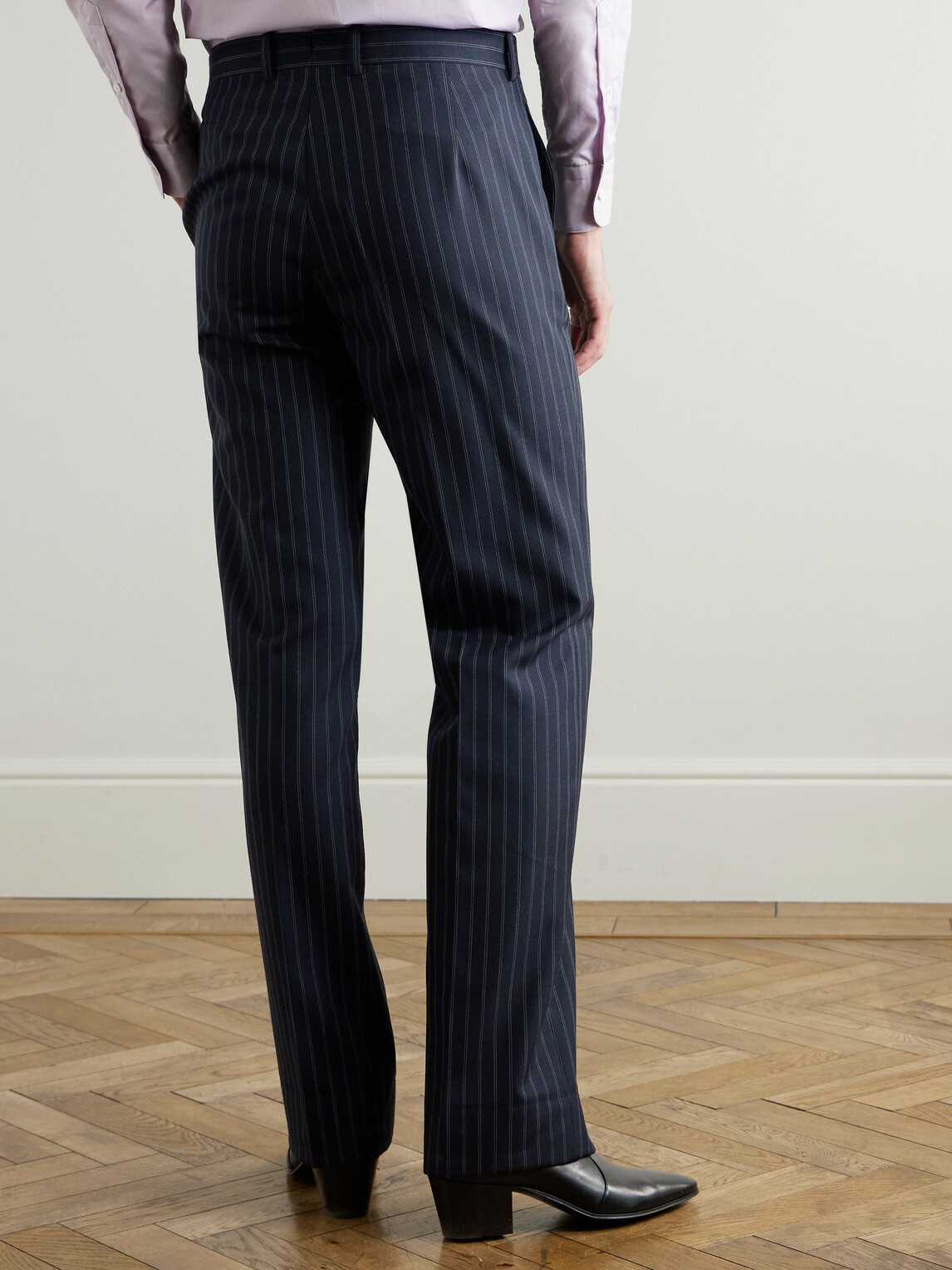 Husbands - Straight-Leg Pinstriped Wool Suit Trousers - Blue